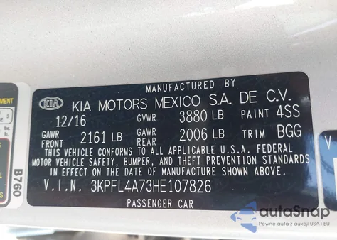 2017 Kia Forte Lx from USA, damaged, VIN 3KPFL4A73HE107826